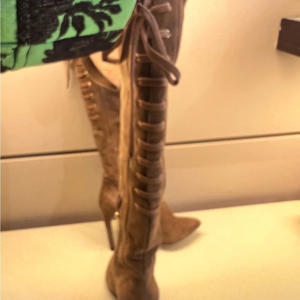 NWT Pura Lopez Brown Over-the-Knee Boots with Suede Finish